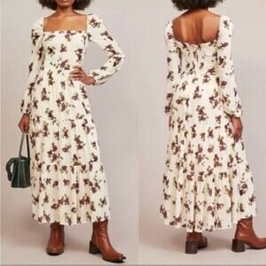 Reformation Kellie Smocked Long Sleeve Maxi Dress Sz 8